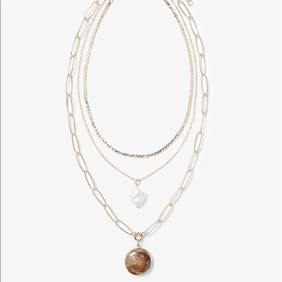 Express Pendant Pearl Paperclip Layered Necklace - Picture 1 of 5